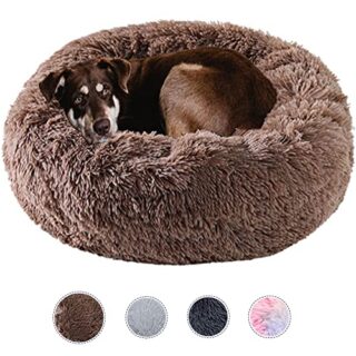Dog Bed Calming Dog Beds, Round Donut Washable Dog Bed, Anti-Slip Faux Fur Fluffy Donut Cuddler Anxiety Cat Bed