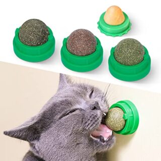 Catnip Toys Balls 4 Pcs, Extra Cat Energy Ball, Edible Kitten Silvervine Toys for Cats Lick, Healthy Kitty Teeth Cleaning Dental Chew Toys