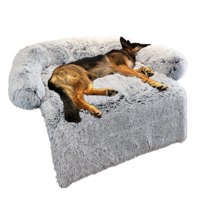 Calming Dog Bed Fluffy Plush Dog Mat for Furniture Protector with Removable Washable Cover