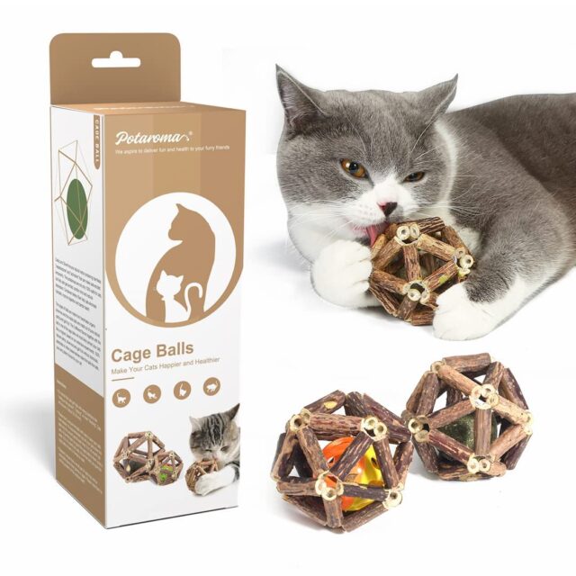 3Pcs Cat Toys Natural Silvervine Stick Cage Balls & Bell Ball for Indoor Cats