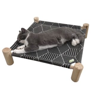 Cat & Dog Bed, Wooden Pet Hammock Bed, Elevated Breathable Dog Bed, Detachable Portable Indoor & Outdoor Cat Beds