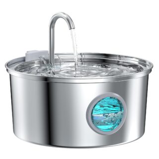 Cat Water Fountain, 108oz/3.2L Cat Fountain Stainless Steel, Quiet Cat Fountains for Drinking, Water Level Window