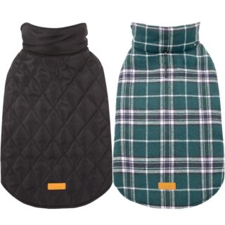 Warm Dog Coat, Reversible Dog Jacket Waterproof Dog Winter Coat British Style Plaid Dog Clothes