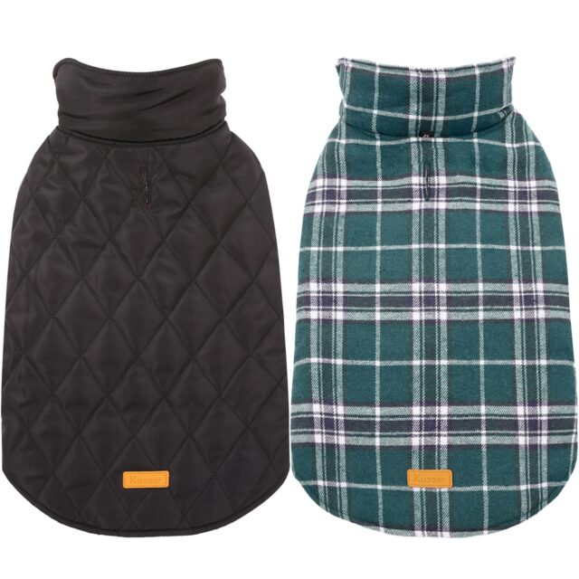 Warm Dog Coat, Reversible Dog Jacket Waterproof Dog Winter Coat British Style Plaid Dog Clothes