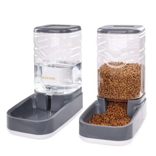 Automatic Pets Feeder and Water Dispenser Set, Gravity Food Feeder and Waterer Set with Pet Food Bowl