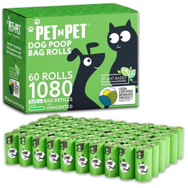 Green Dog Poop Bag Rolls, Dog Bags Doggie Poop Bags, 38% Plant Based & 62% PE Dog Waste Bags