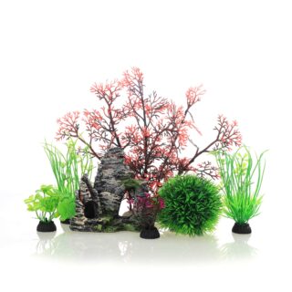 Aquarium Fish Tank, Plastic, Decorations Decor Set 7 Pieces, Small and Large Artificial Fish Tank Plants