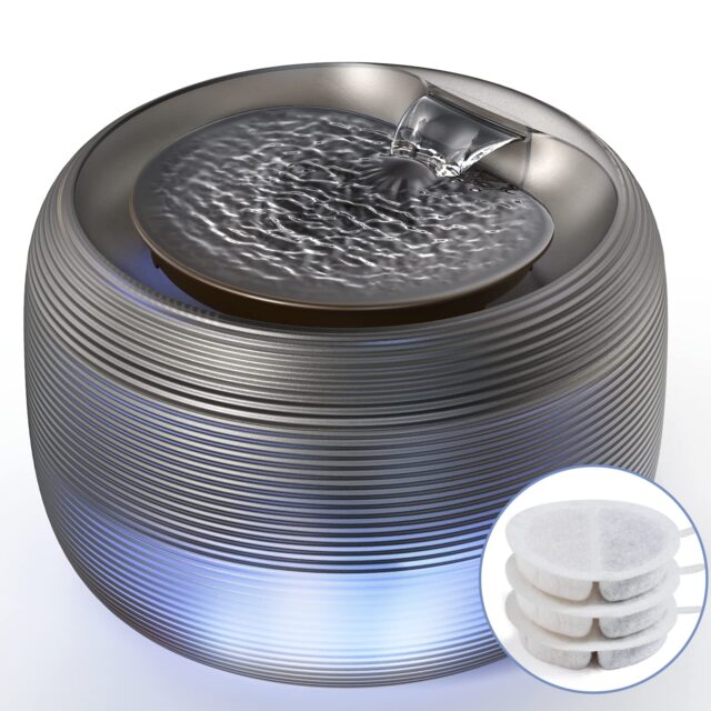 Cat Water Fountain, FEELNEEDY Ultra Quiet 84 fl oz/2.5L Pet Water Fountain for Cats and Dogs Inside with LED Light