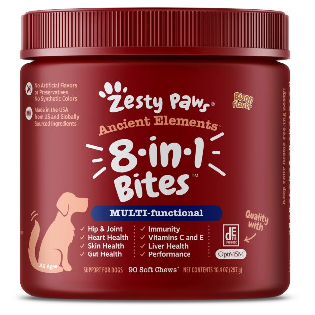 Ancient Elements 8-in-1 Bites for Dogs - Joint, Skin, Gut, Immune, Heart, Antioxidant, Performance; Liver Support