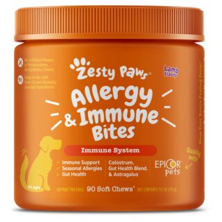 Zesty Paws Allergy, Immune Supplement for Dogs - for Seasonal Allergies, Immunity Pet Skin Health; Digestion - Dog Soft Chews with Omega 3 Salmon Fish Oil