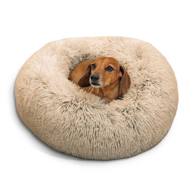 Best Friends by Sheri The Original Calming Donut Cat and Dog Bed in Shag Fur Taupe