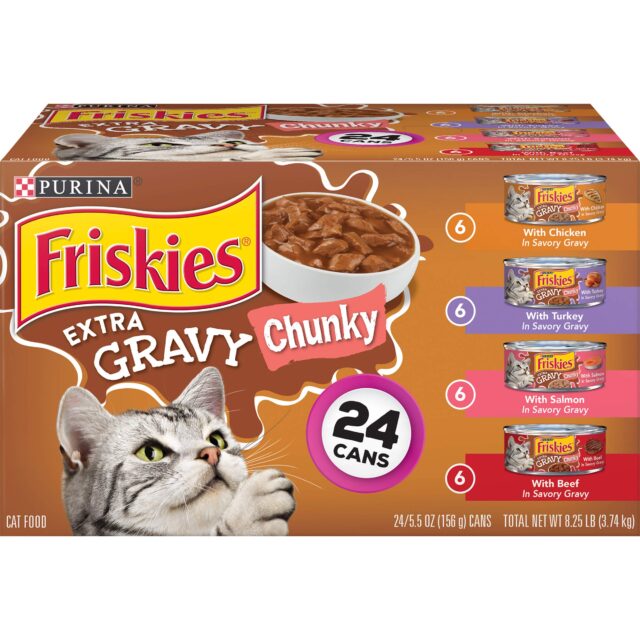 Purina Friskies Gravy Wet Cat Food Variety Pack, Extra Gravy Chunky - 5.5 oz. Cans