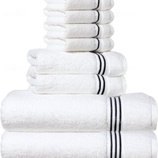 Simpli-Magic 8-Piece Premium Towel Set, 2 Bath Towels, 2 Hand Towels, and 4 Wash Cloths, 100% Ring Spun Cotton Highly Absorbent Towels for Bathroom, Gym, Hotel, and Spa
