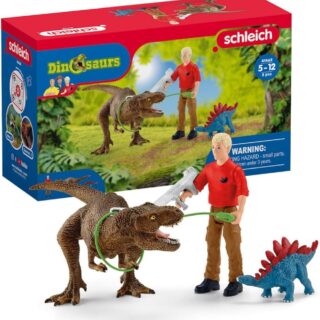 Schleich Dinosaurs, Dinosaur Toys for Kids, Tyrannosaurus Rex Attack 5-Piece Dino Set with T-Rex Toy, Ages 4+