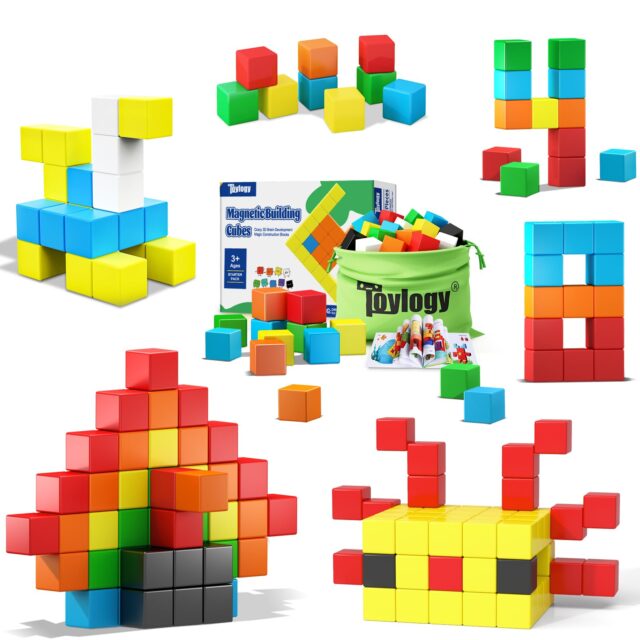 48PCS Magnetic Blocks for Toddlers Toys, Large Magnetic Cube Toys for Sensory STEM Education Preschool Magnet Toys for 3 4 5 6 Year Old Boys and Girls, Compatile with Mine Magnet World