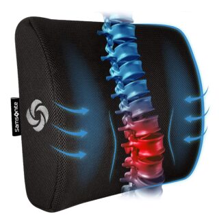 SAMSONITE Lumbar Support Pillow For Office Chair and Car Seat, Perfectly Balanced Memory Foam , Versatile Use Lower Back Cushion