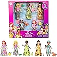 Mattel Disney Princess Toys, Small Doll Party Set with 6 Posable Dolls in Sparkling Clothing & 13 Tea Time Accessories