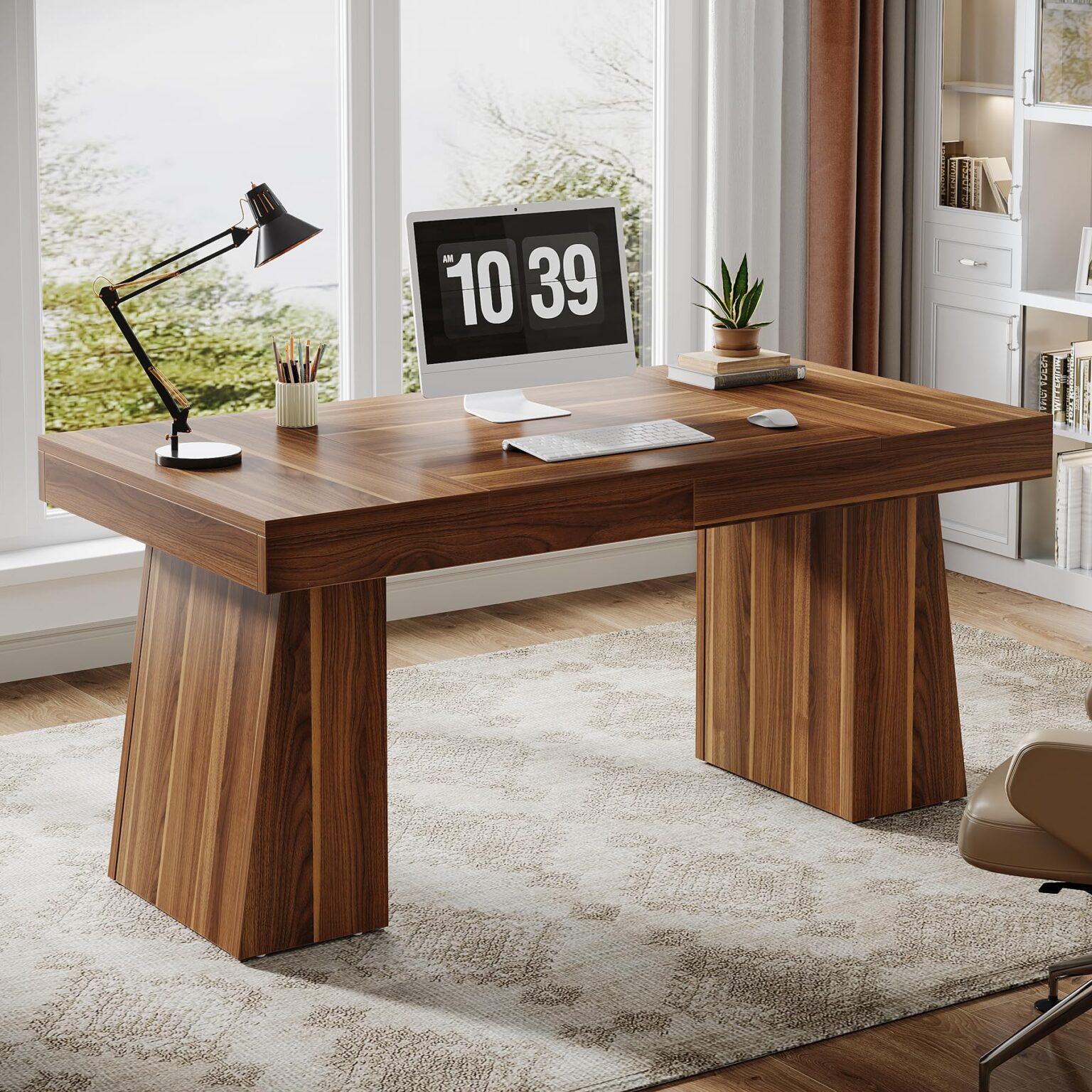 Tribesigns 55 Inches Executive Desk, Mid-Century Modern Home Office ...